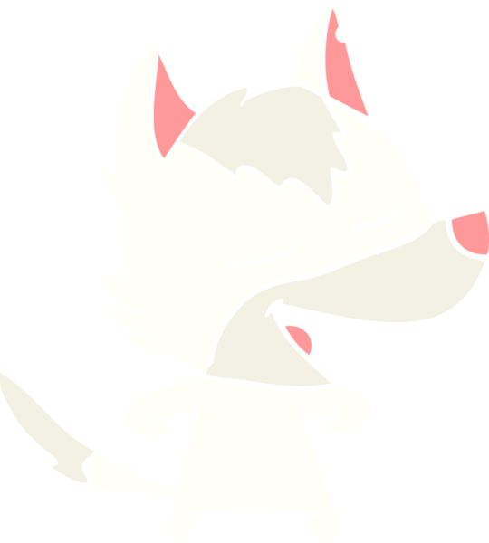 Bir insan tarafından çizilmiş düz renkli çizgi film kurt gülüşü