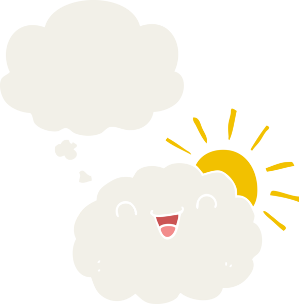 Bir insan tarafından çizilmiş düşünce baloncuklu mutlu çizgi film bulutu.