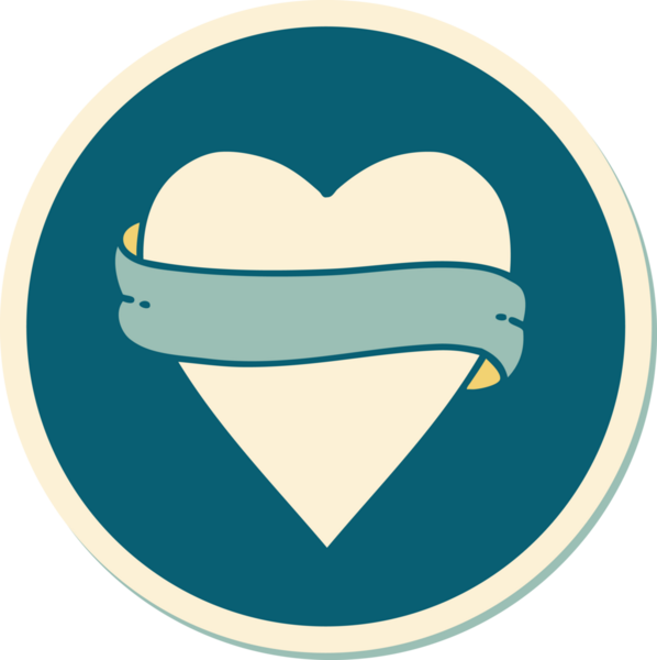 Bir insan tarafından çizilmiş geleneksel bir kalp ve bayrak stili dövme çıkartması.