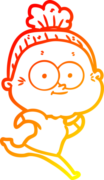 Bir insan tarafından çizilmiş mutlu, yaşlı bir kadının sıcak çizgi çizimi.