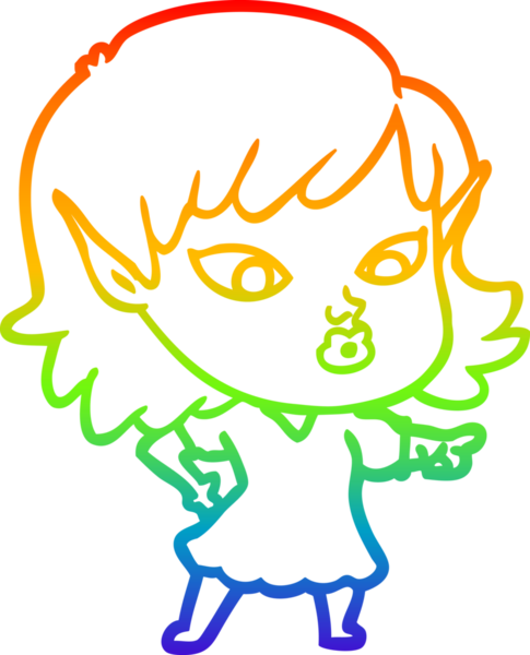 Gökkuşağı gradyan çizgisi bir insan tarafından çizilmiş güzel bir elf kızı çizimi