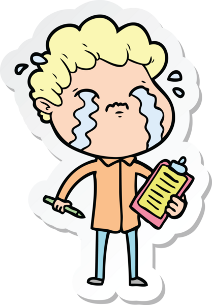 Bir insan tarafından çizilmiş, ağlayan bir çizgi film karakterinin çıkartması.