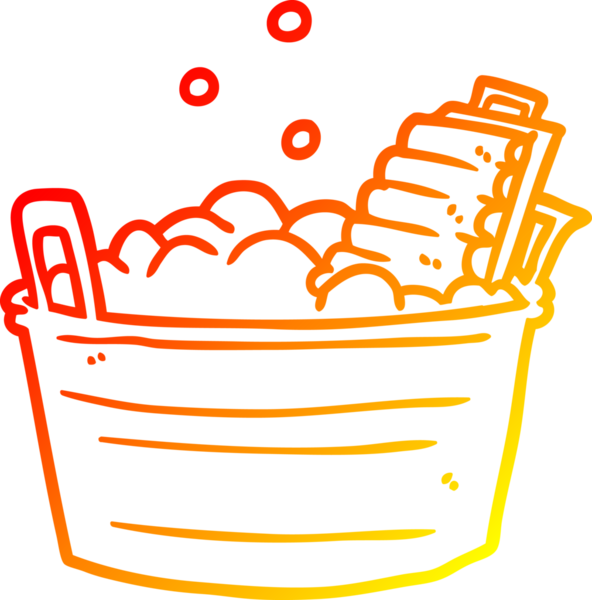 Bir insan tarafından çizilmiş eski bir çamaşır yıkama tahtası ve kovanın sıcak çizgi çizimi