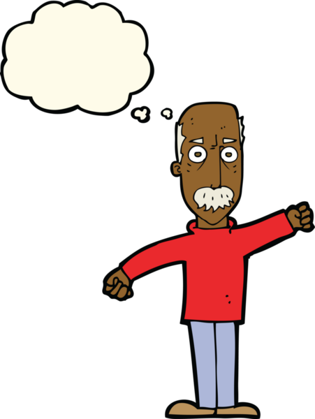 Bir insan tarafından çizilmiş düşünce baloncuğu olan kızgın yaşlı bir adam.