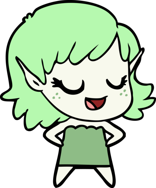 Bir insan tarafından çizilmiş mutlu elf kızı.