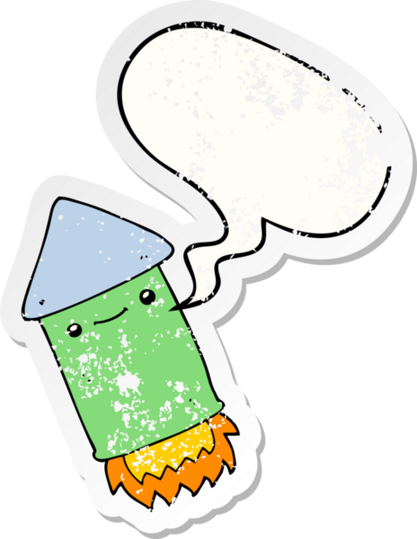 Konuşma baloncuklu çizgi film havai fişekleri bir insan tarafından çizilmiş sıkıntılı eski bir çıkartma