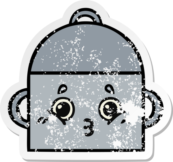 Bir insan tarafından çizilmiş tatlı bir yemek tenceresinin sıkıntılı çıkartması.