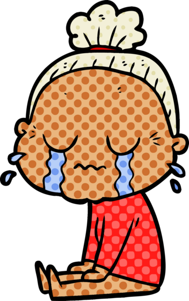 Bir insan tarafından çizilmiş ağlayan yaşlı kadın çizgi filmi.