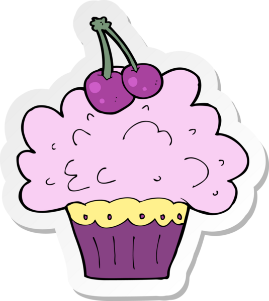 Çizgi film çıkartması. Bir insan tarafından çizilmiş büyük bir kek.