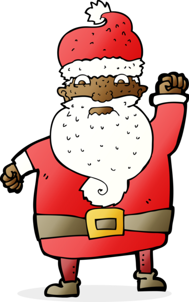 Bir insan tarafından çizilmiş kızgın Noel Baba çizgi filmi.