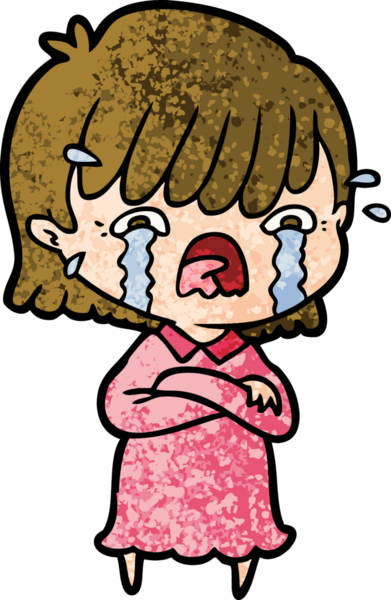 Bir insan tarafından çizilmiş ağlayan çizgi film kızı.