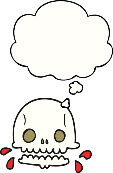 Bir insan tarafından çizilmiş düşünce baloncuklu garip kafatası.