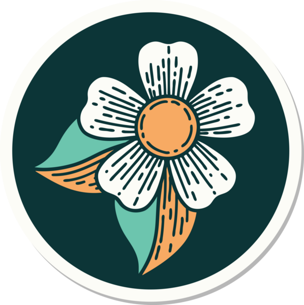 Bir insan tarafından çizilmiş geleneksel bir çiçek stiliyle dövme çıkartması.