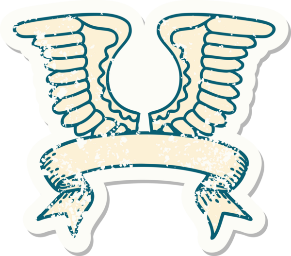 Bir insan tarafından çizilmiş bir kanadın bayrağıyla eski bir etiket