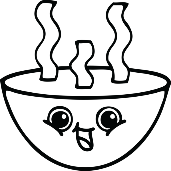 Bir insan tarafından çizilmiş sıcak çorba tabağının çizgi çizimi.