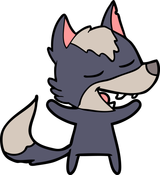 Bir insan tarafından çizilmiş gülen bir kurt.