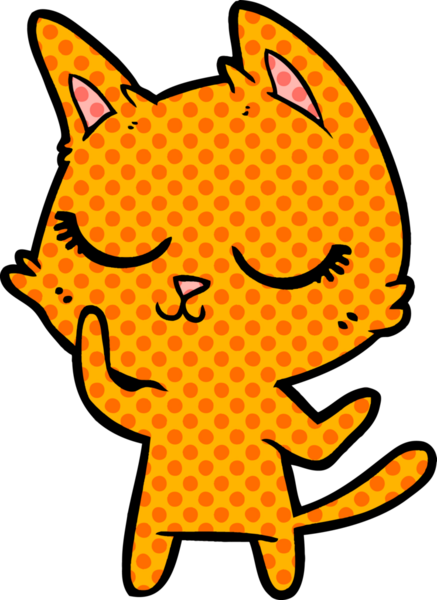 Bir insan tarafından çizilmiş sakin çizgi film kedisi.