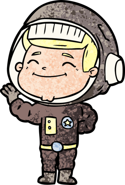 Bir insan tarafından çizilmiş mutlu astronot çizgi filmi.