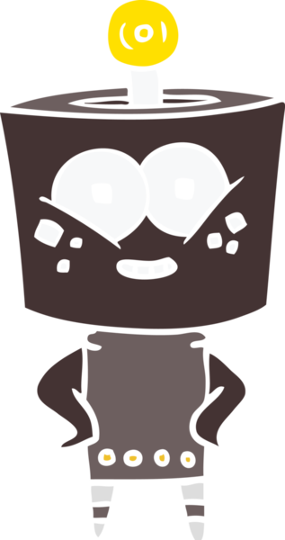 Bir insan tarafından çizilmiş mutlu düz renkli çizgi film robotu