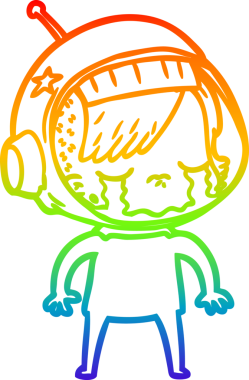 Gökkuşağı gradyan çizgi çizimi bir insan tarafından çizilmiş ağlayan astronot kız