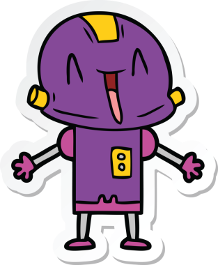 Bir insan tarafından çizilmiş robot karikatür çıkartması.