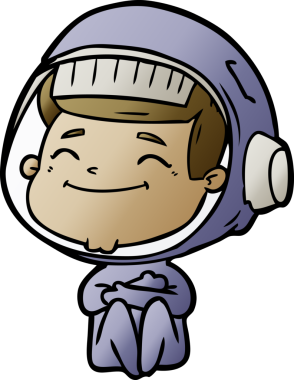 Bir insan tarafından çizilmiş mutlu astronot çizgi filmi.