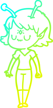 Bir insan tarafından çizilmiş bir uzaylı kız çizgi filmi.