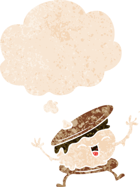 Düşünce baloncuklu smore çizgi film grunge sıkıntılı retro desen bir insan tarafından çizilmiş