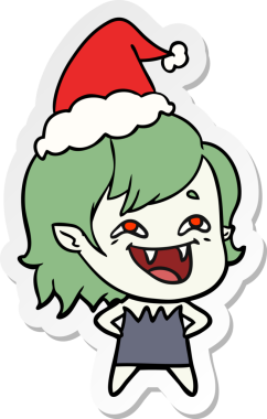 Bir insan tarafından çizilmiş Noel Baba şapkası giyen gülen vampir bir kızın el yazısı.