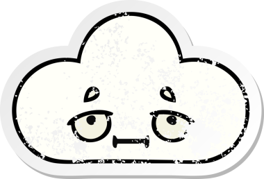 Bir insan tarafından çizilmiş şirin beyaz bulutun sıkıntılı çıkartması.