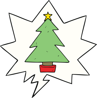 Bir insan tarafından çizilmiş konuşma balonlu bir noel ağacı.