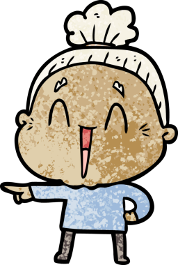 Bir insan tarafından çizilmiş mutlu yaşlı kadın çizgi filmi.