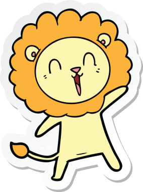 Bir insan tarafından çizilmiş gülen aslanın çıkartması.