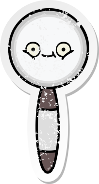 Bir insan tarafından çizilmiş sevimli bir çizgi film büyüteçinin sıkıntılı çıkartması.