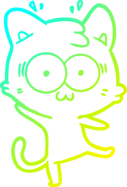 Bir çizgi filmin soğuk gradyan çizimi bir insan tarafından çizilmiş sürpriz bir kedi.