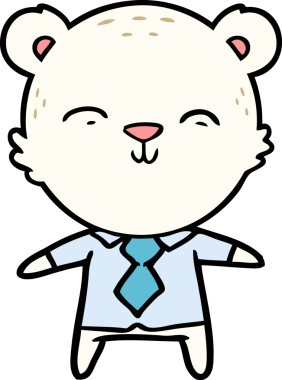 Bir insan tarafından çizilmiş mutlu çizgi film kutup ayısı ofis çalışanı