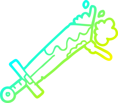 Bir insan tarafından çizilmiş kanlı bir kılıcın soğuk eğimli çizgisi.