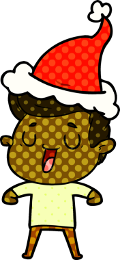 Mutlu el çizimi çizgi roman tarzı Noel Baba şapkası giyen bir adamın bir insan tarafından çizilmiş resmi.