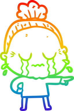 Gökkuşağı gradyan çizgi çizimi bir insan tarafından çizilmiş ağlayan yaşlı bir kadın