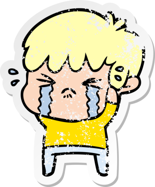 Bir insan tarafından çizilmiş, ağlayan bir çizgi film çocuğunun sıkıntılı çıkartması.