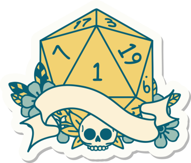 Bir insan tarafından çizilmiş doğal bir d20 zar etiketi.