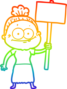 Gökkuşağı gradyan çizgi çizimi Bir insan tarafından çizilmiş mutlu yaşlı kadın