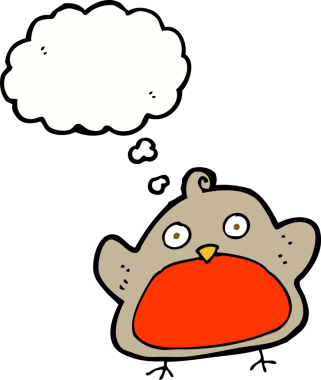 Bir insan tarafından çizilmiş düşünce baloncuklu noel robini.