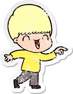 Bir insan tarafından çizilmiş mutlu çizgi film çocuğunun sıkıntılı çıkartması.