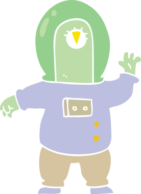 Bir insan tarafından çizilmiş düz renk çizgi film uzay uzaylısı