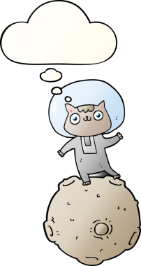 Bir insan tarafından çizilmiş düşünce baloncuğu olan sevimli astronot kedisi.