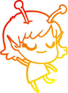 Bir insan tarafından çizilmiş gülümseyen uzaylı kız çizgi filmi.