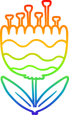 Bir insan tarafından çizilmiş gökkuşağı desenli bir çiçeğin çizgi çizimi