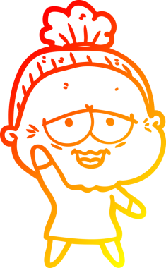 Bir insan tarafından çizilmiş mutlu, yaşlı bir kadının sıcak çizgi çizimi.