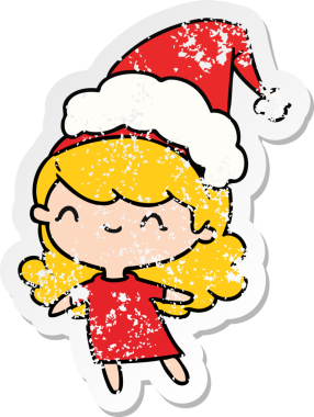 Bir insan tarafından çizilmiş Kawai kızının, sıkıntılı bir Noel çıkartması.